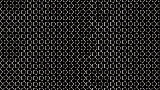 Seamless pattern of white pentagon outlines arranged in a repeating grid on a solid black background