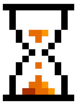 Hourglass pixel icon. Time symbol. Game clock