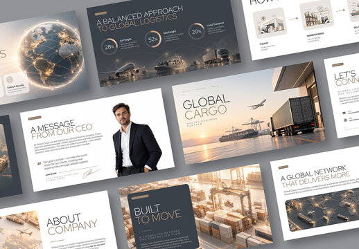 Modern Minimalist Global Cargo Logistics and Freight Transportation Business Presentation Template 