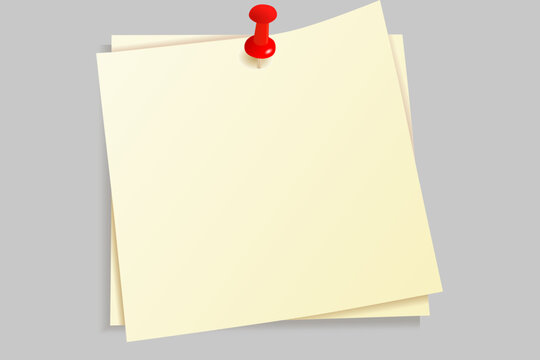 Two Blank Paper Notes Pinned with Red Push Pin. Empty Reminder Sheets for Office Planning