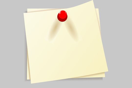 Two Blank Paper Sheets with Red Push Pin. Minimal Memo Notes for Office Planning and Reminders