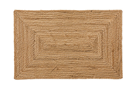 Rectangular braided natural jute rug with a textured pattern, shot from above on a clean white background