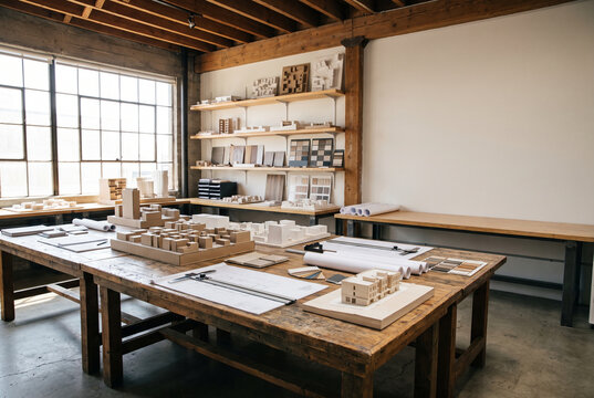 Architect workroom with scale models