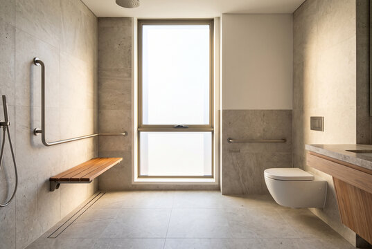 Accessible bathroom with discreet grab rails