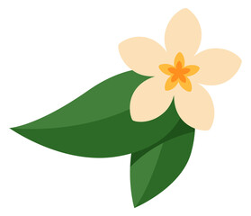 A flower with green leaves and a yellow center © LadadikArt