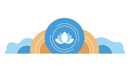 Fototapeta premium Minimalist Lotus Flower Icon with Abstract Blue and Orange Geometric Art
