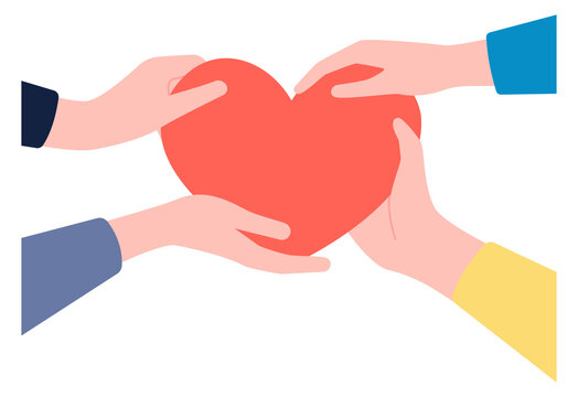 Three people holding a red heart