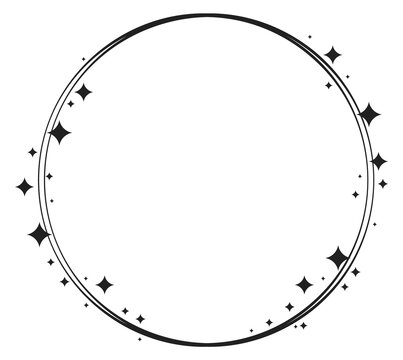 A black and white circle with stars around it