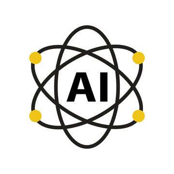 Artificial intelligence icon with atom symbol isolated on transparent background