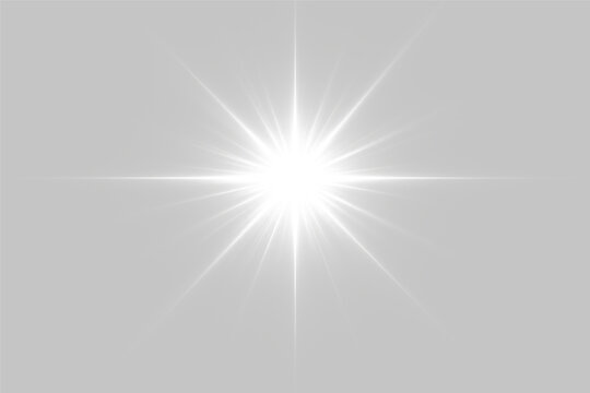 A bright white starburst radiates light with symmetrical sharp beams extending in all directions on a black background. The intense glow creates a striking contrast and dynamic visual.