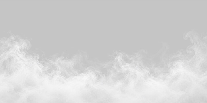 A dense layer of swirling white smoke creates an ethereal and dynamic pattern against a stark black background. The mist appears to rise and flow in soft, curling shapes with varied opacity.