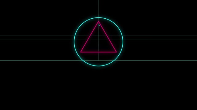 Neon geometric shapes forming abstract logo animation on black background with glowing circular lines and futuristic visual style.