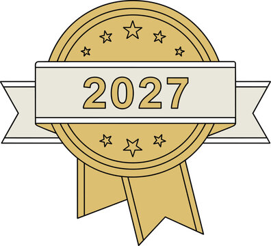 Gold ribbon badge with year 2027 for future event milestone