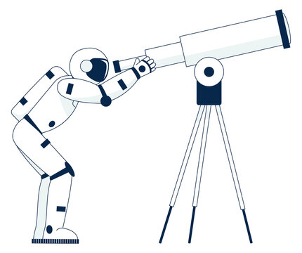 A man in a space suit is looking through a telescope