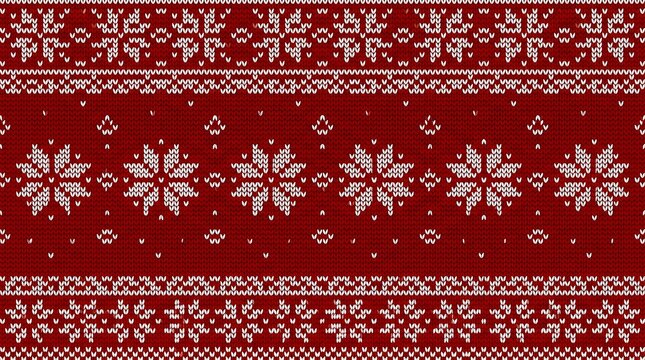 Red and white christmas sweater knit pattern with traditional