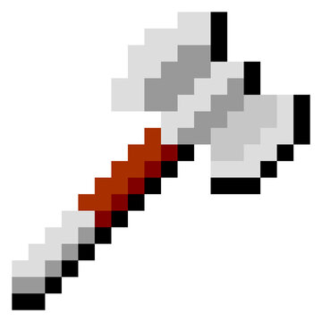 A pixelated image of a wooden sword with a red handle
