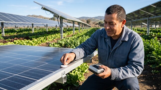 Solar warranty check at an agrivoltaic panel array
