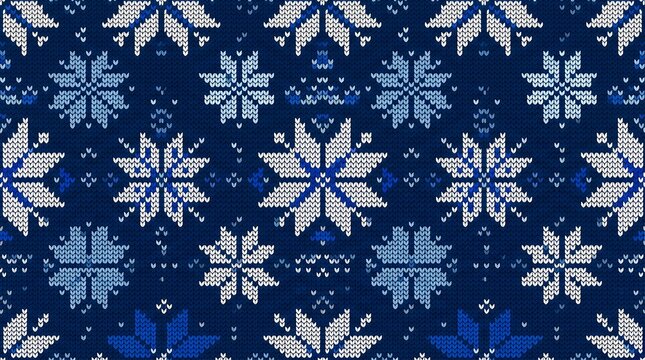 Nordic knitted snowflake pattern background for winter holiday season