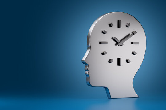 Human head profile showing a clock for time and memory