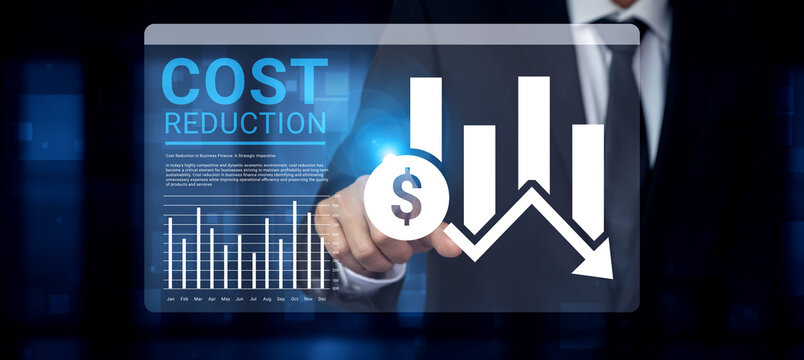A businessman reviews cost reduction strategies using digital graphs that depict financial trends, showcasing the impact of informed decision-making on business efficiency. Ledger