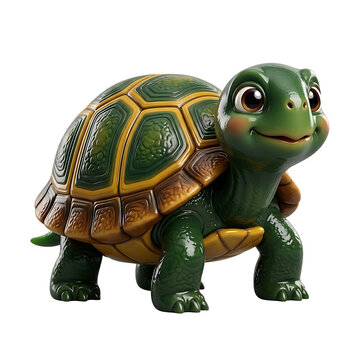 Friendly green turtle character with patterned shell and brown eyes.