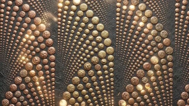 Abstract 3D textured metallic gold and copper dotted wave pattern sweeping light background loop   
