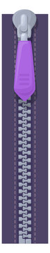 Sewing zipper with plastic puller locked. Clothes fastener
