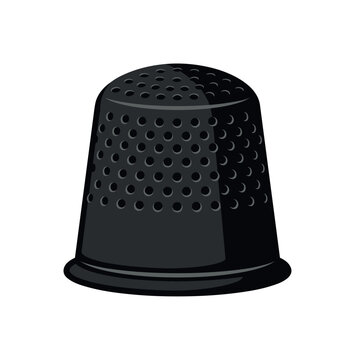 A simple black sewing thimble icon isolated on a clean white background for craft design