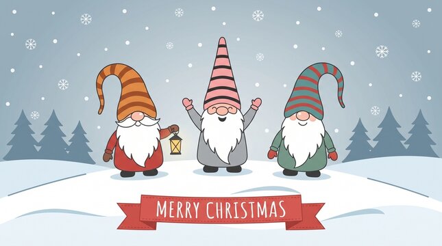 Christmas card with funny gnomes