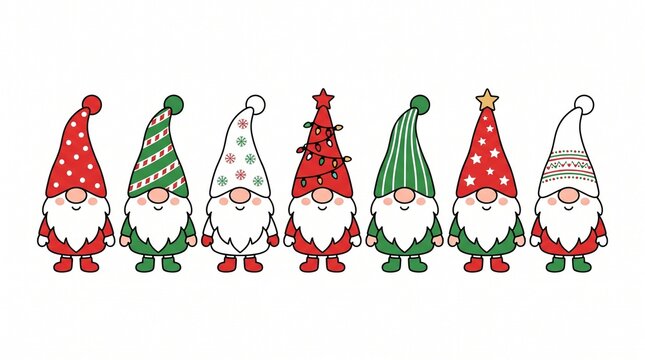 Christmas Gnomes vector set. Christmas quotes. Cute elf isolated on white.