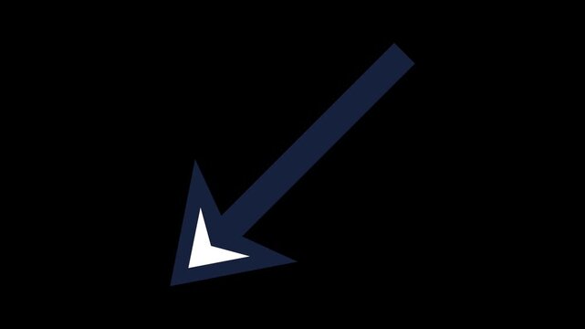 Stroke and Fill Breathing Seamless Loop of Dark blue arrow pointing down and to the left , graphic design element with Transparent Alpha Channel for Motion Graphic
