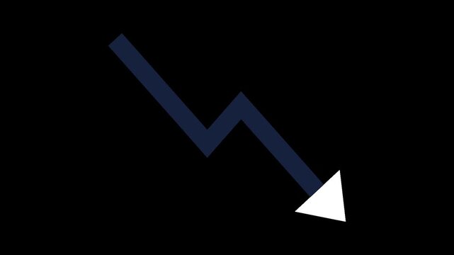Stroke and Fill Breathing Seamless Loop of Dark blue zigzag line graph trending downwards representing decline or negative trend with Transparent Alpha Channel for Motion Graphic