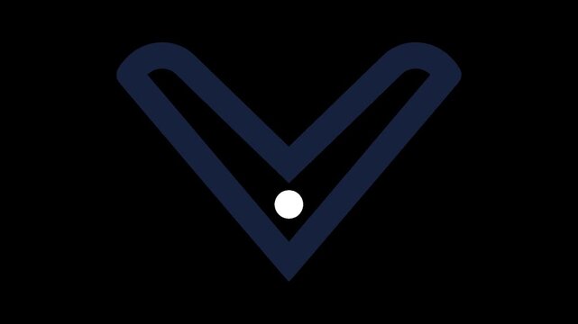 Stroke and Fill Breathing Seamless Loop of Simple dark blue chevron down arrow icon with rounded corners  with Transparent Alpha Channel for Motion Graphic
