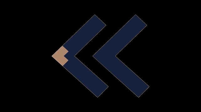 Stroke and Fill Breathing Seamless Loop of Abstract geometric design with two dark blue chevron arrows pointing left, one with a tan pencil tip detail with Transparent Alpha Channel for Motion Graphic