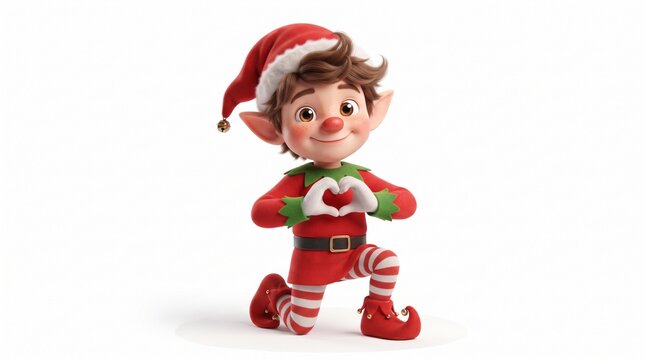 A young Christmas Elf using the I LOVE YOU hand gesture isolated on a transparent background
