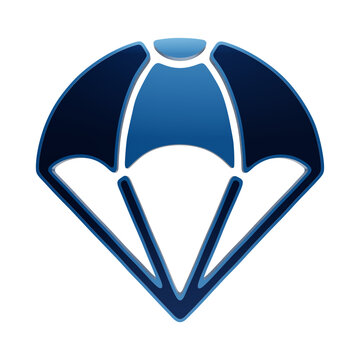 Stylized blue parachute icon with a glossy finish and modern aesthetic for aviation and extreme sports projects and web isolated on a transparent background
