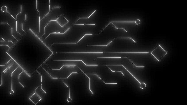 Abstract futuristic digital network with glowing neon connected by lines white lines. Abstract digital dot line particle data background connecting technology concept Motherboard circuit pattern .4k