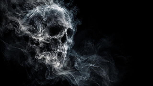 Cr&acirc;ne spectral form&eacute; par la fum&eacute;e sur fond noir