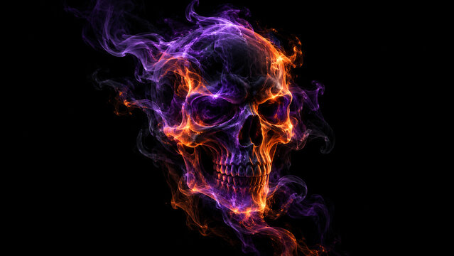 Cr&acirc;ne spectral de fum&eacute;e violette et orange sur fond noir