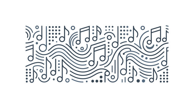 Abstract musical background vector design with notes and melody lines