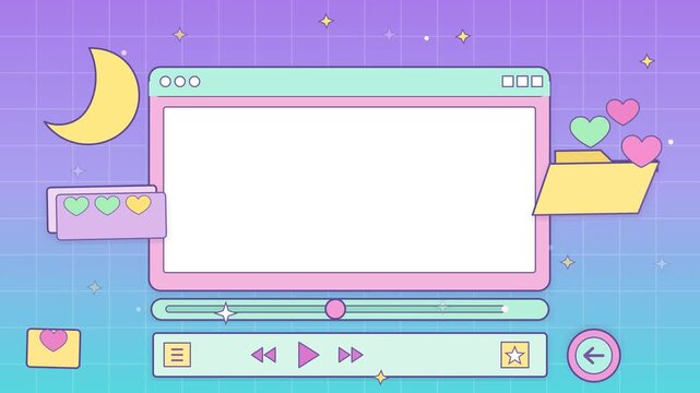Cute Kawaii Y2K Retro Computer Media Player Interface Template