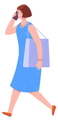 Fototapeta na wymiar Woman talking on phone. Walking person summer outdoor