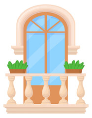Fototapeta premium Vintage balcony with stone balustrade. Building front view