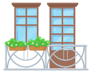 Fototapeta premium City building balcony. Apartment greenery decoration element
