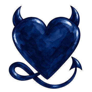 watercolor devil heart with horns and tail romantic gothic graphic