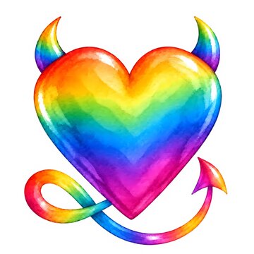 Rainbow heart with devil horns and tail pride celebration