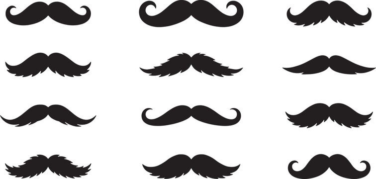 Collection of barber shop equipment icons and mustache styles for movember awareness month and men health charity
