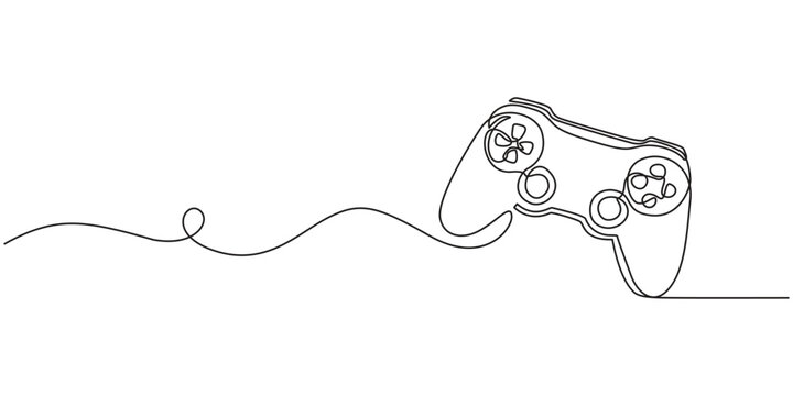 Continuous one line drawing of game stick. Joystick gaming controller. outline vector illustration., Game controller Single continuous line drawing video games PlayStation gaming controller. One line 