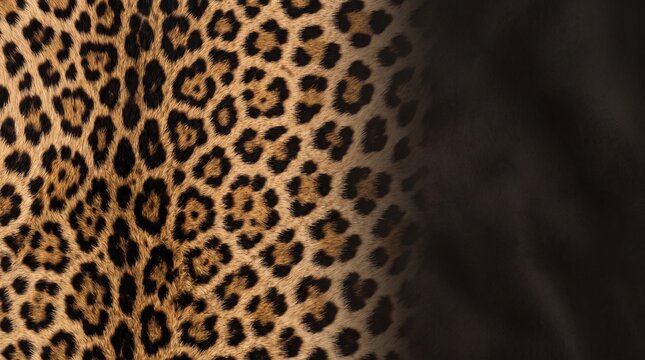 Detailed leopard fur texture background featuring natural spotted pattern transitioning into dark solid shadow