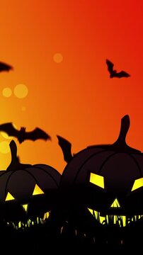 Halloween jack o lantern pumpkins and bats orange and Yellow Sky